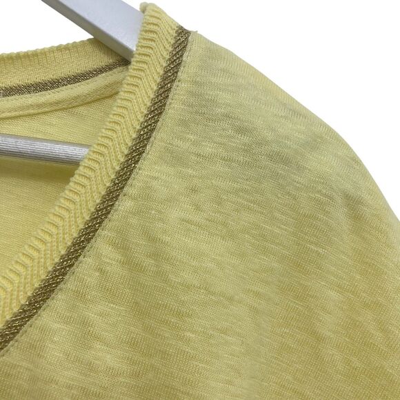 Chico's Yellow Linen Knit Top Size 0 Small Metallic Trim Short Sleeve Tunic Tee - Picture 9 of 13
